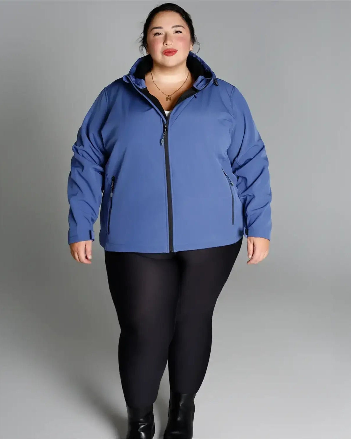 Blue plus-size micro fleece soft shell jacket for women, spring and fall outerwear
