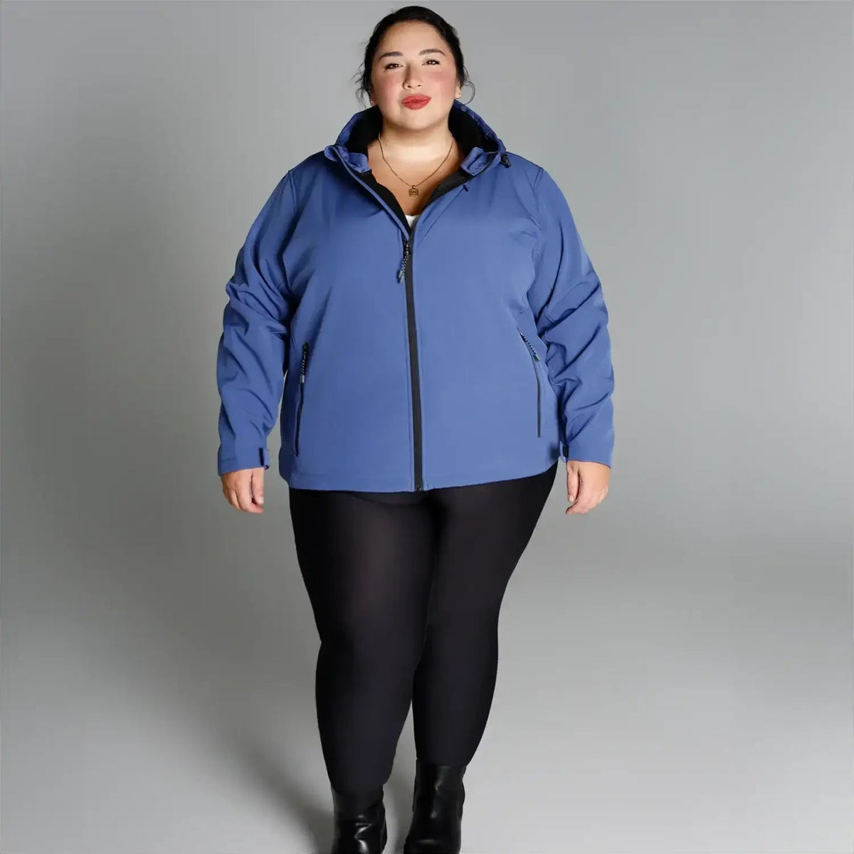 Blue plus-size micro fleece soft shell jacket for women, spring and fall outerwear