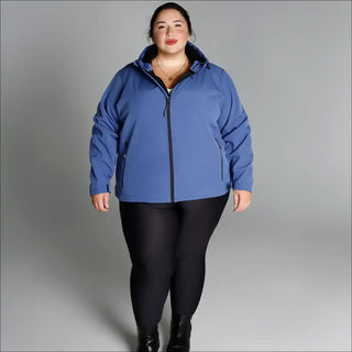 Blue plus-size micro fleece soft shell jacket for women, spring and fall outerwear