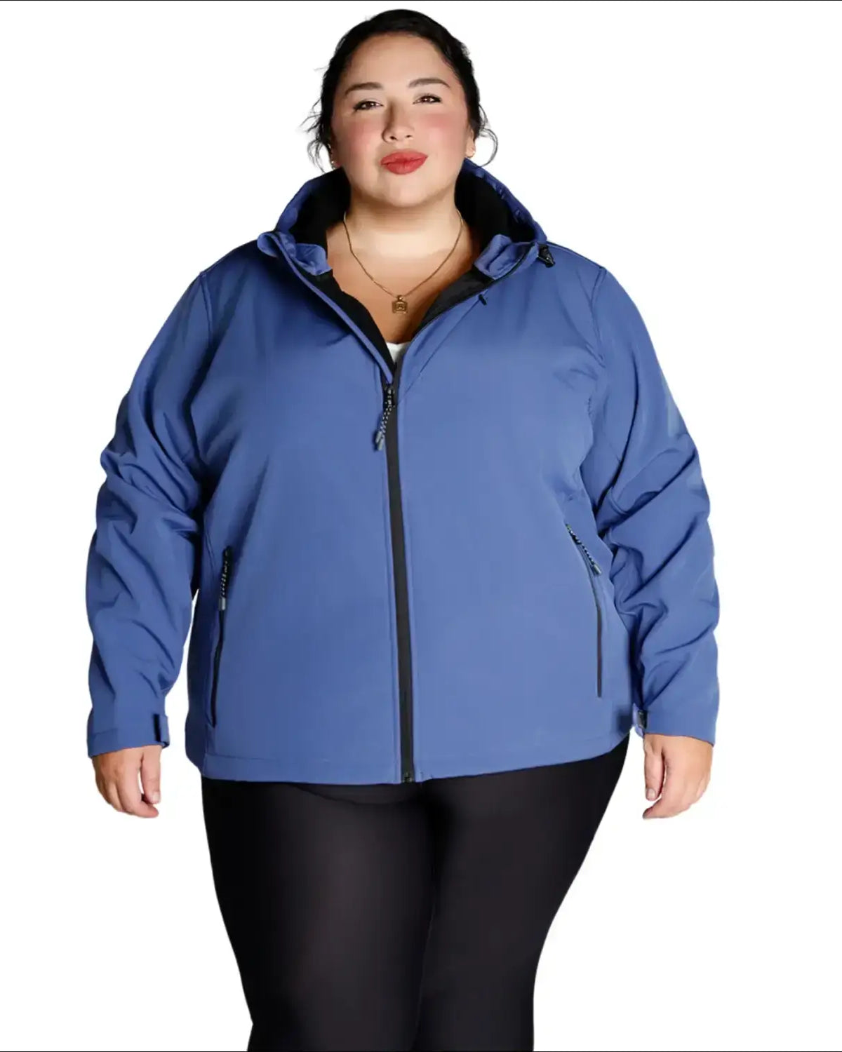 Blue plus-size hooded micro fleece soft shell jacket for women seasonal outerwear
