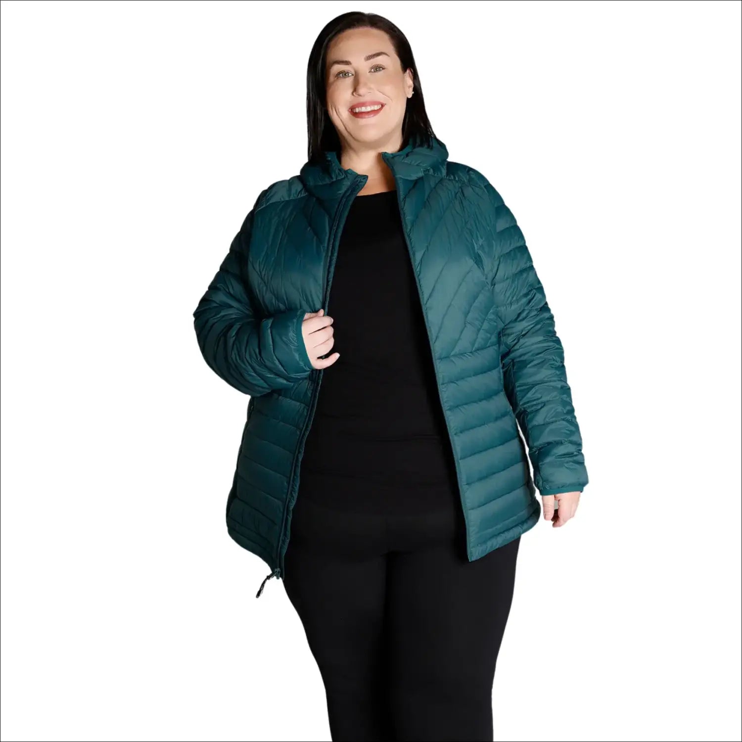 Teal quilted hooded jacket from Women’s 1X-6X Plus Packable Down Snow Country Outerwear