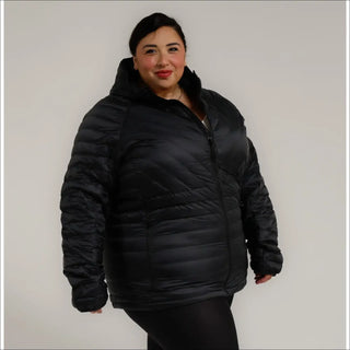 Black puffer jacket from Women’s 1X-6X Plus Extended Size Packable Down Jacket Hooded Coat Snow Country Outerwear