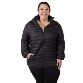 Black puffer jacket from Sportcaster Women’s Plus Size Packable Down Jacket 1X CLEARANCE