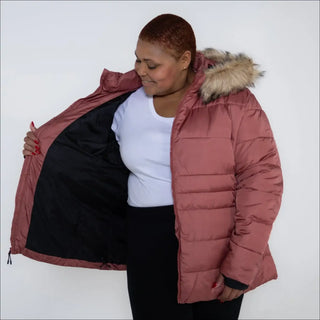 Pink padded winter coat with fur trim from Snow Country Outerwear for women size 1X-6X