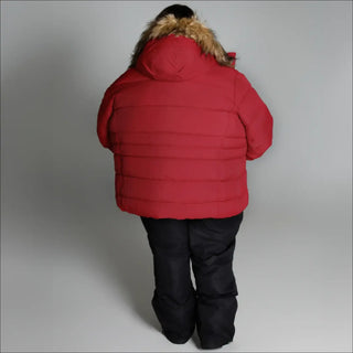 Red winter parka with fur trim from Snow Country Outerwear Women’s Plus Size Ski Coat