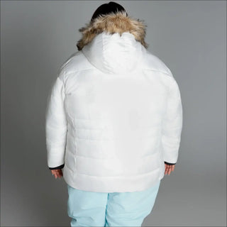 White hooded puffer jacket from Snow Country Outerwear Women’s Plus Size Winter Ski Coat