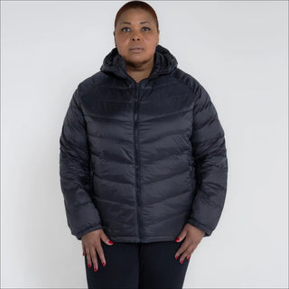 Black hooded puffer jacket for women Plus Size 1X-6X packable down outerwear