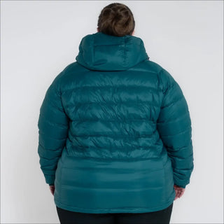 Teal puffer jacket with hood from Women’s Plus Size Packable Down Outerwear Collection