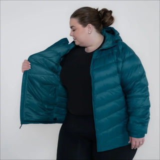 Teal puffer jacket for women plus size 1X-6X packable hooded down outerwear spring fall
