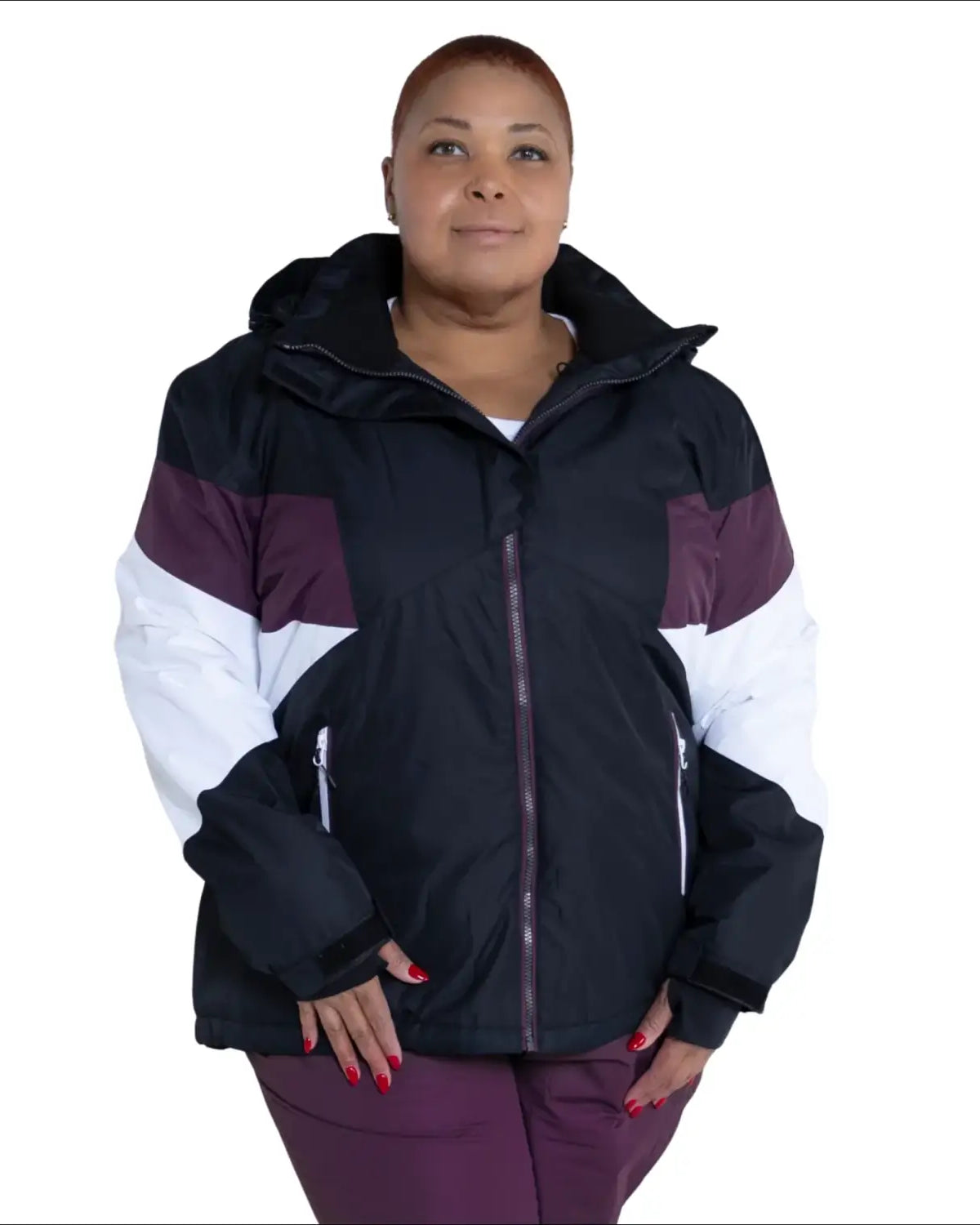 Color-blocked hooded puffer jacket from Snow Country Outerwear Women’s Plus Size Ski Coat