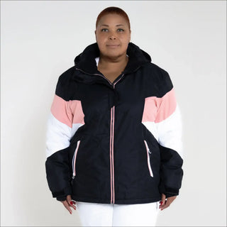 Color-blocked hooded winter jacket from Snow Country Outerwear Women’s Plus Size Ski Coat