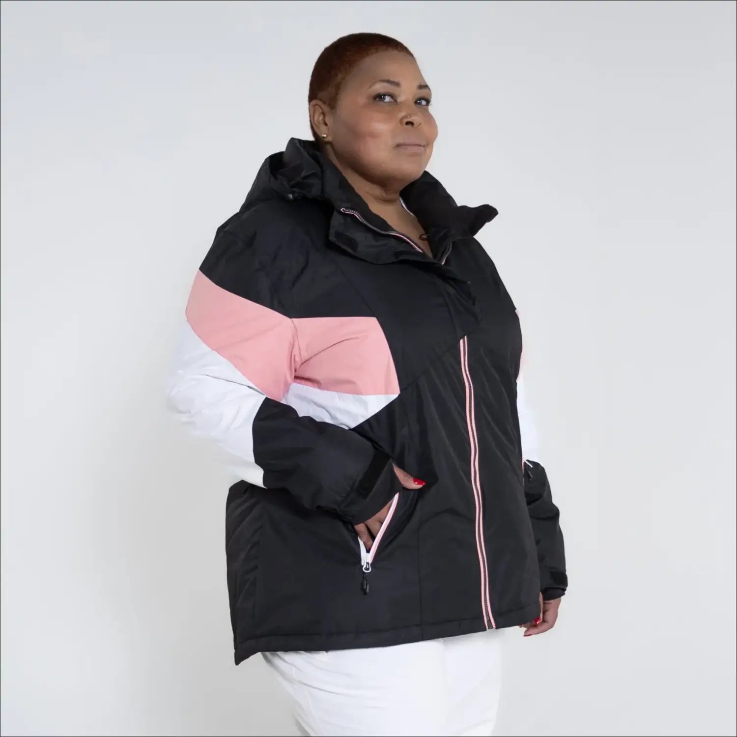 Black pink and white insulated winter ski jacket for women from Snow Country Outerwear