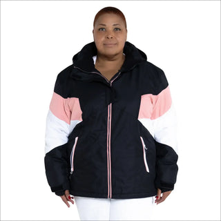 Color-blocked hooded winter jacket from Snow Country Outerwear Women’s Plus Size Ski Coat