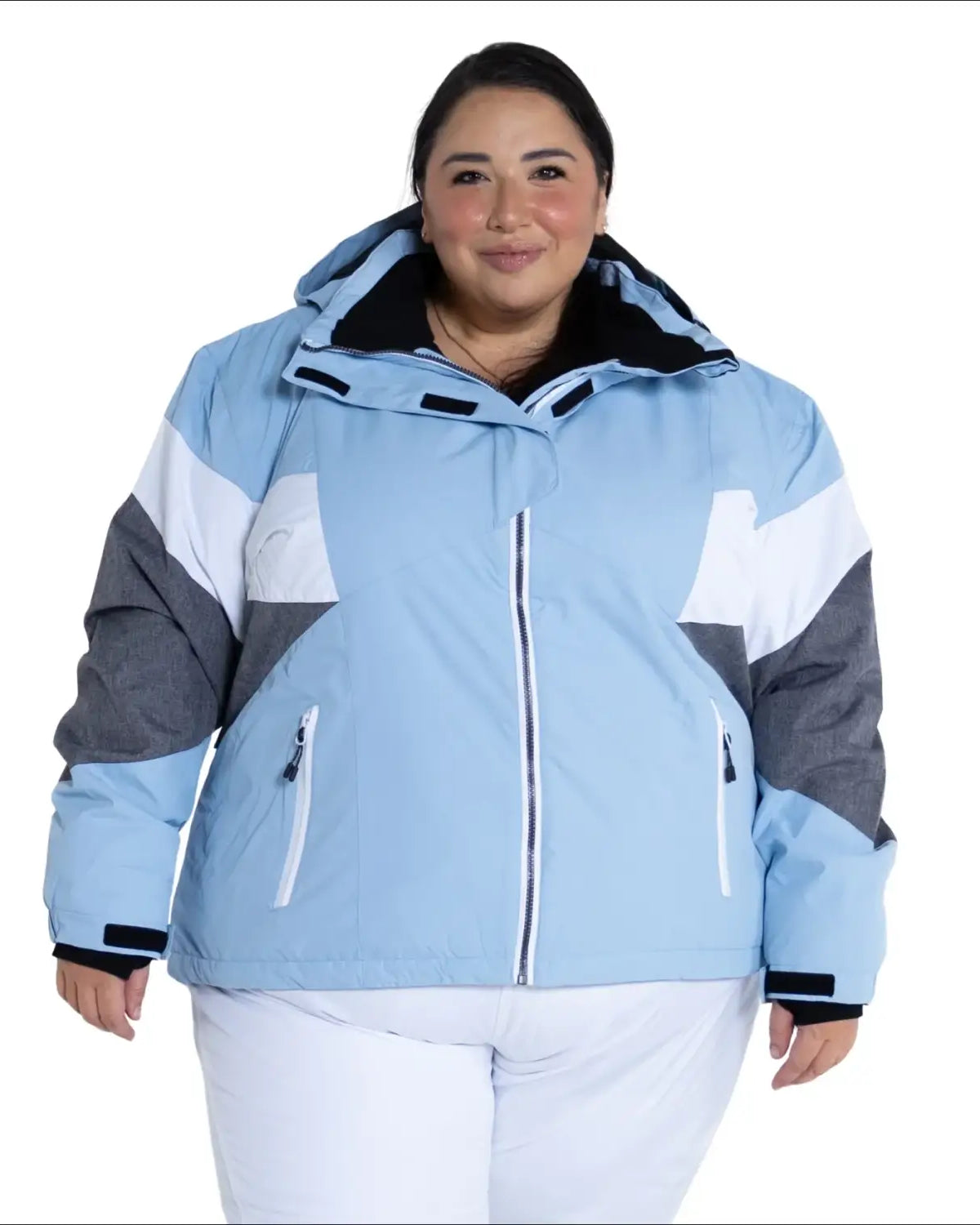 Light blue, white, and gray insulated winter ski jacket for women from Snow Country Outerwear