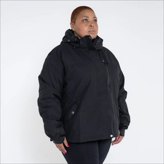 Black hooded winter jacket from Snow Country Outerwear Women’s Plus Size Fortress collection