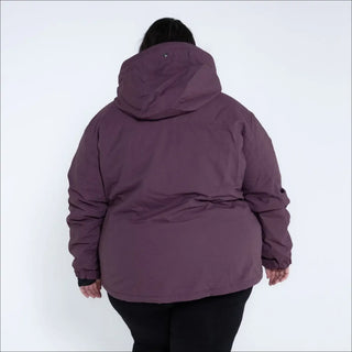 Plum-colored winter coat with hood from Snow Country Outerwear Women’s Plus Size Fortress collection