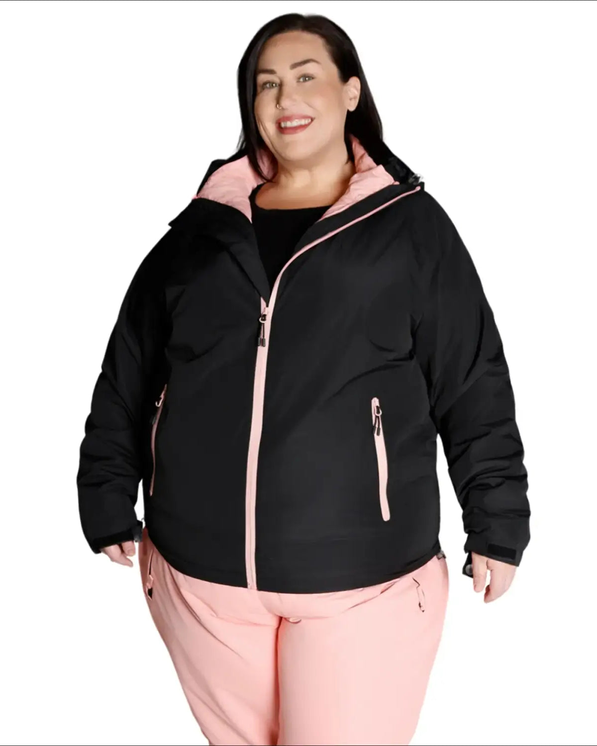 Plus size black and pink winter down alternative 3-in-1 coat jacket for snow country outdoors