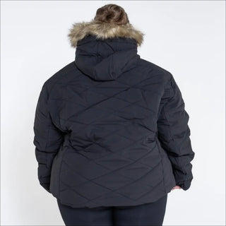 Black puffer jacket with fur-trimmed hood from Snow Country Outerwear Womens Plus Size Vail Ski Coat Jacket