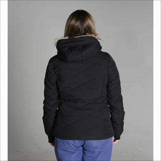 Black hooded winter jacket from Snow Country Outerwear Women’s Vail Down Alternative Ski Coat