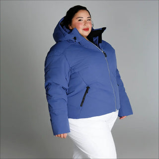 Blue hooded puffer jacket from Snow Country Outerwear Womens Plus Size Vail Ski Coat