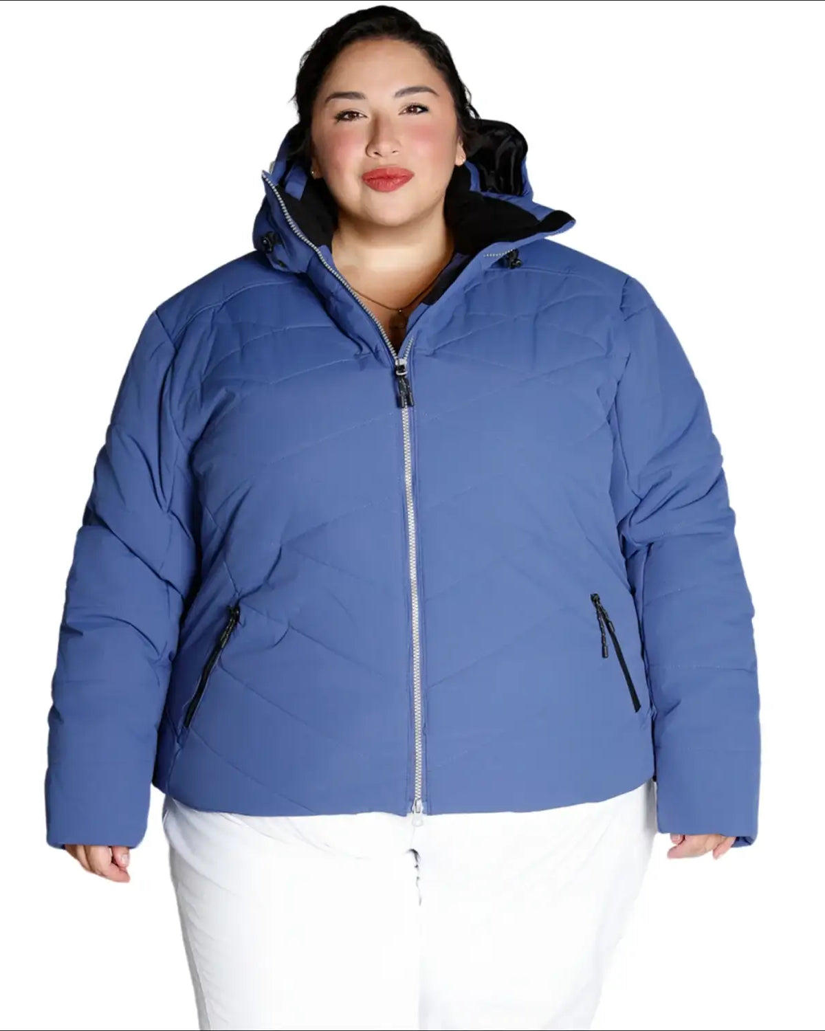 Blue hooded puffer jacket from Snow Country Outerwear Women’s Plus Size Vail Ski Coat