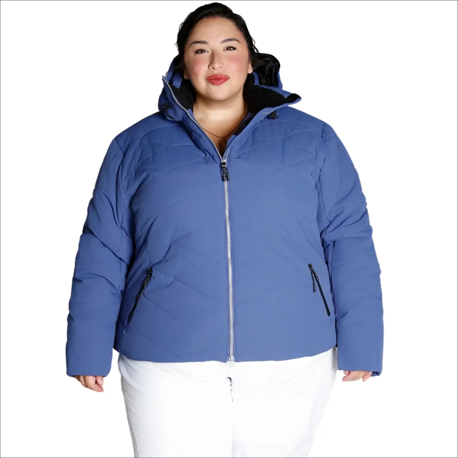 Blue hooded puffer jacket from Snow Country Outerwear Women’s Plus Size Vail Ski Coat