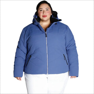 Blue hooded puffer jacket from Snow Country Outerwear Women’s Plus Size Vail Ski Coat