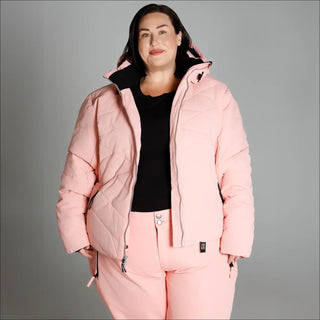 Woman in pink Snow Country Outerwear Vail Ski Coat Jacket during clearance sale