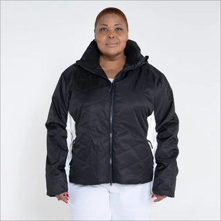 Black and white puffer jacket for women’s plus size winter snow ski outerwear