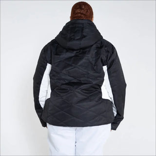 Black and white quilted insulated winter snow ski jacket for women plus size 1X-5X