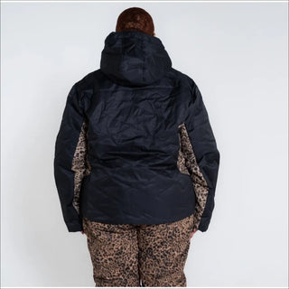 Plus size black and leopard print insulated winter ski jacket for women