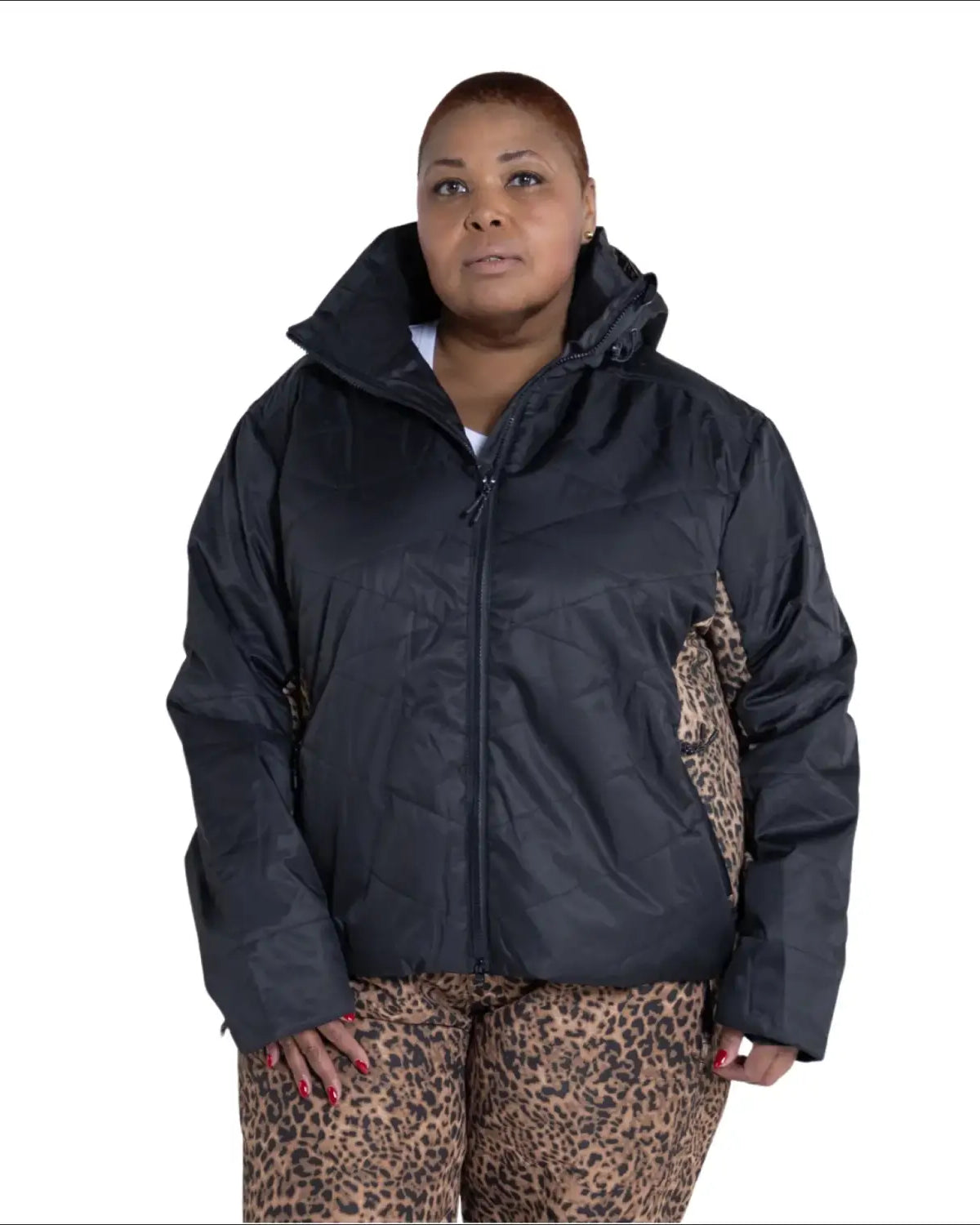 Black and leopard print puffer jacket from Women’s Plus Size Gemini Insulated Winter Snow Ski Coat