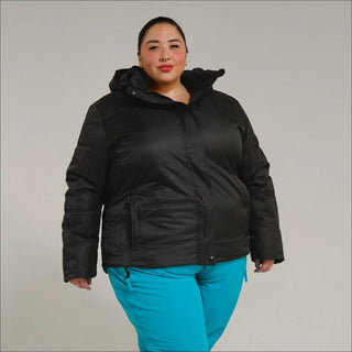 Black hooded puffer jacket from Snow Country Outerwear Womens Aspen Ski Coat