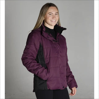 Plum and black insulated ski jacket for women in Snow Country Outerwear Aspen collection
