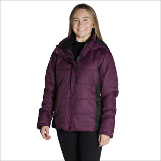 Plum-colored quilted winter ski jacket for women from Snow Country Outerwear Aspen collection