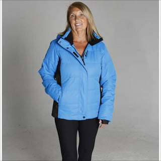 Blue and black insulated winter ski jacket from Snow Country Outerwear Women’s Aspen collection