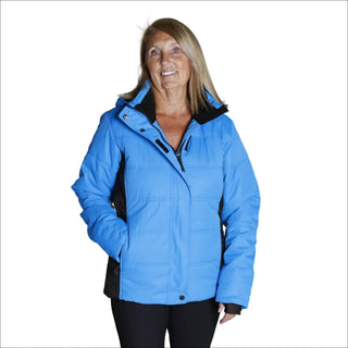 Blue and black quilted insulated winter ski jacket from Snow Country Outerwear for women