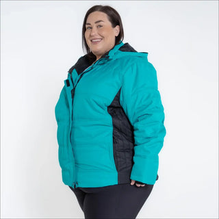 Teal and black puffer jacket from Snow Country Outerwear The Aspen Ski Jacket Coat