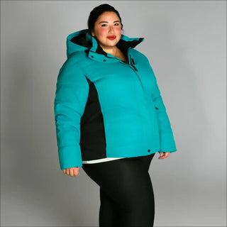 Teal and black hooded winter jacket from Snow Country Outerwear Womens Aspen Ski Coat