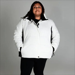 White and black puffer jacket from Snow Country Outerwear Womens Aspen Ski Coat