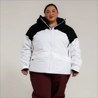Black and white insulated winter ski jacket for women plus size 1X-4X snow coat