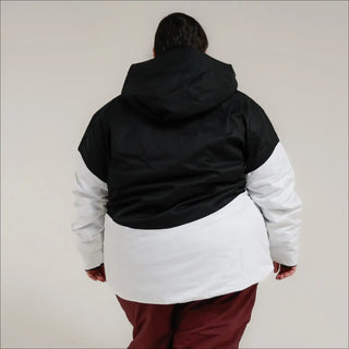 Black and white hooded insulated winter ski snow coat for plus size women