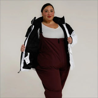 Woman in ski gear wearing Women’s Plus Size 1X-4X Insulated Winter Ski Jacket Snow Coat Cami