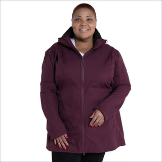 Burgundy plus-size softshell jacket for women in Stowe 1X-6X mid-length style