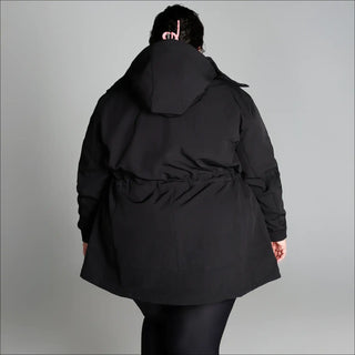 Women’s Plus Size Stowe 1X-6X Black Hooded Parka Mid Length Soft Shell Jacket
