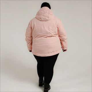 Pink hooded puffer jacket from Women’s Plus Size Insulated Snowboard Ski Coat Winter Sugarcoat Outerwear