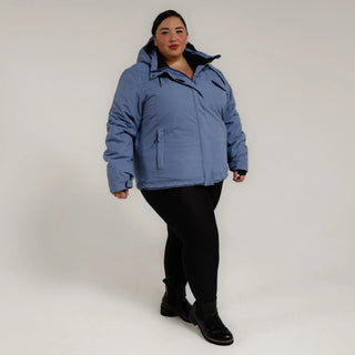 Blue hooded puffer jacket from Sugarcoat Women’s Plus Size insulated snowboarding coat