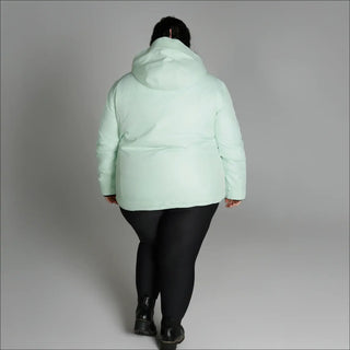Mint green hooded puffer jacket from Women’s Plus Size Insulated Snow Board Ski Coat Winter Sugarcoat Outerwear