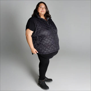 Plus size black quilted insulated vest for women in Savvy Outerwear collection
