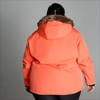 Orange parka with fur-trimmed hood from Women’s Plus Size Alta Faux Fur Soft Shell Jacket